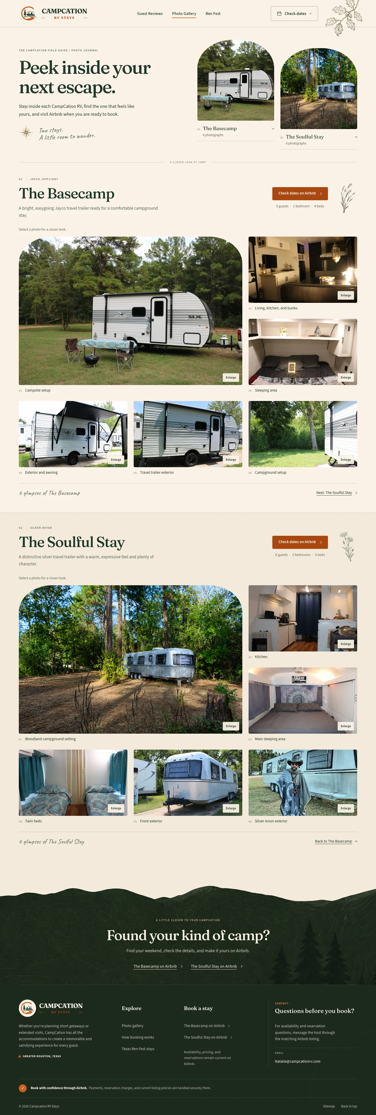 Campcation gallery page with arched photo collections
